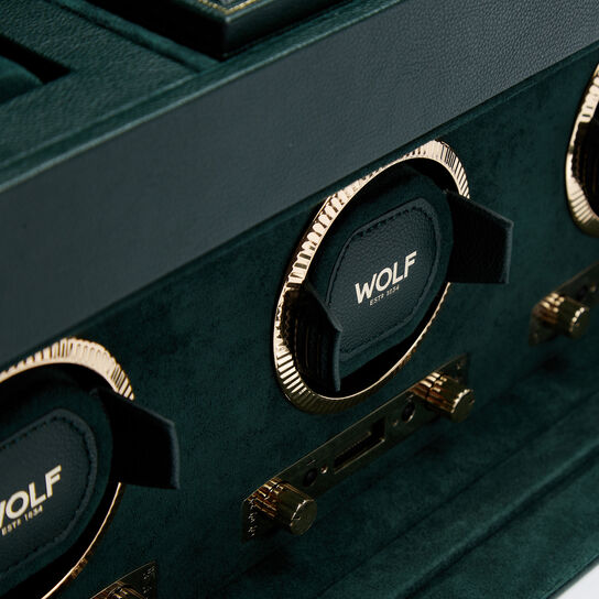 WOLF British Racing Green 3 Piece Watch Winder with Storage Closeup image number 4